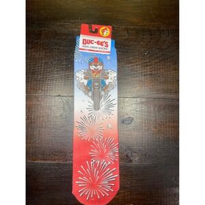 Buc-ee's Kids Crew Socks Red White Blue Motorcycle Beaver Fireworks Shoe Sz 11-4